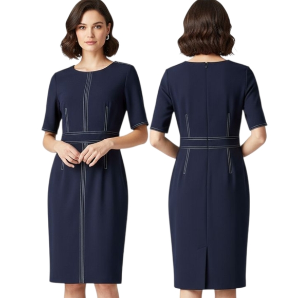 TALBOTS🔖NWT! Navy Blue Short Sleeve Sheath Dress - Size 12 - Picture 1 of 16